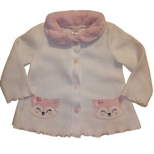 Squiggles Infant 6-9 mo Fleece Fox Jacket Sweater Pink White Faux Fur Collar